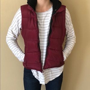 burgundy puffer vest